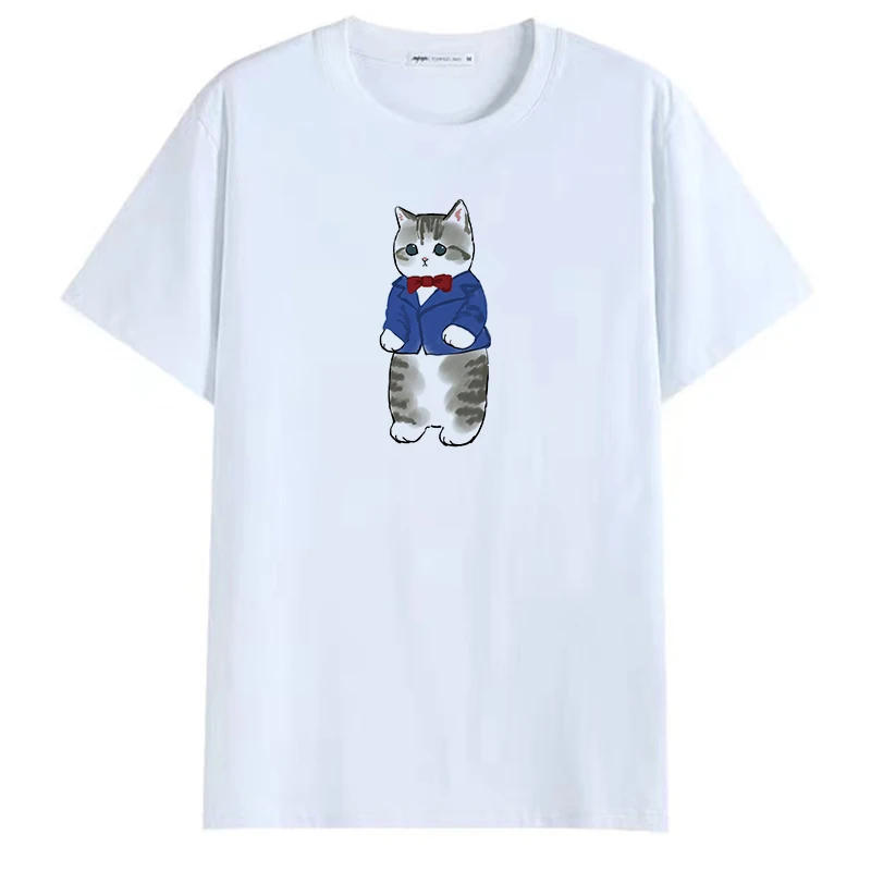 Женская футболка с круглым вырезом и принтом белая коротким рукавом в Корейском