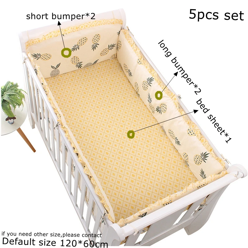 

5Pcs Set Nordic Ins Baby Crib Bumper Cotton Cute Cartoon Print Bed Sheets Kids Room Bedding Set Children Room Decorative Cushion