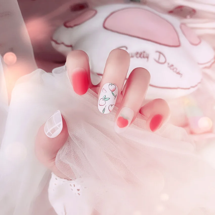 High Quality Matte Cute Small Fresh Peach Round False Nails Finished Nail Patch 24pcs/box | Красота и здоровье
