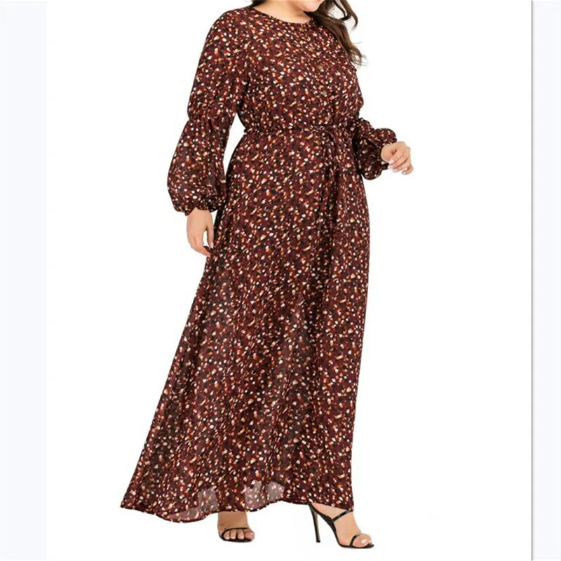 

Casual Elegant Women Print Maxi Dress Spring 2020 Plus Size Lantern Sleeves Loose Dresses