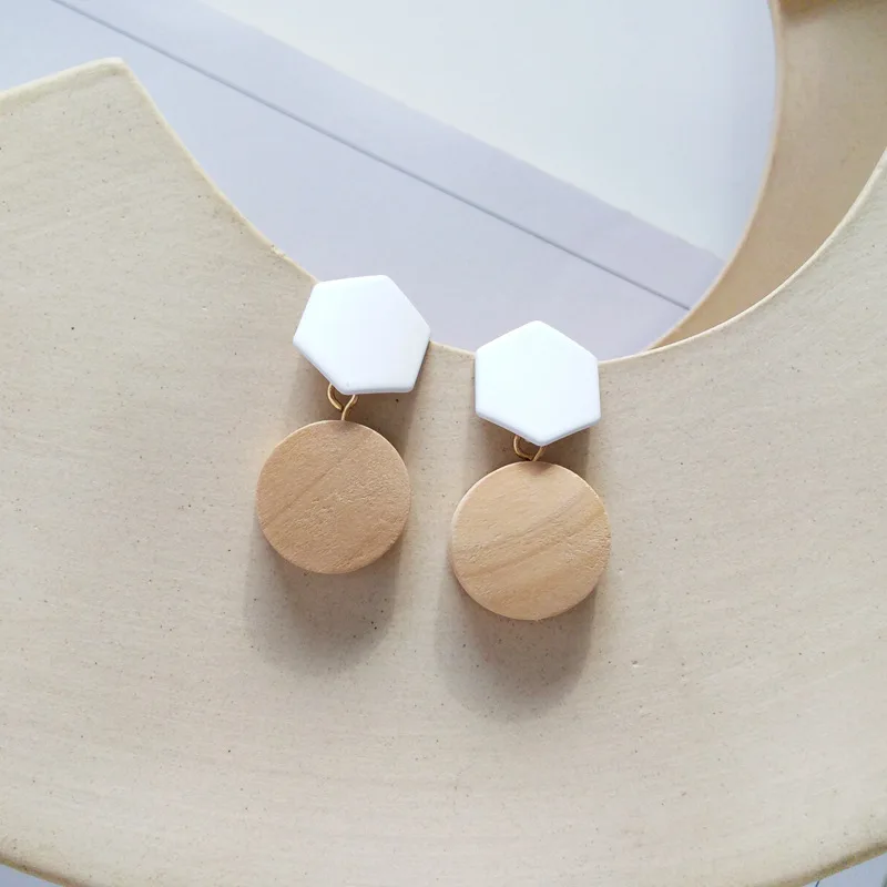2019 Новая мода ручной работы корейские деревянные массивные серьги круглые
