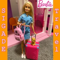 original barbie travel doll toys girls birthday gift childrens with 10 accessories fwv25