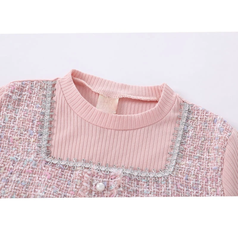 

Layered Girl Dresses Spring New False 2 Pieces Knee-Length Cute Children Clothing Top Quality