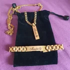 Индивидуальные браслеты из нержавеющей стали с гравировкой имени, персонализированное длинное ожерелье с табличкой с названием для женщин и мужчин, ювелирные изделия, Подарочная кубинская цепь
