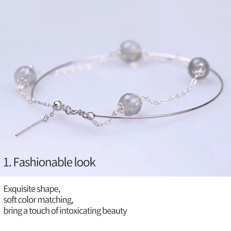 

Moon meteorite sinking moonstone transport sterling silver bracelet original natural stone women's crystal bracelet ins cold hig