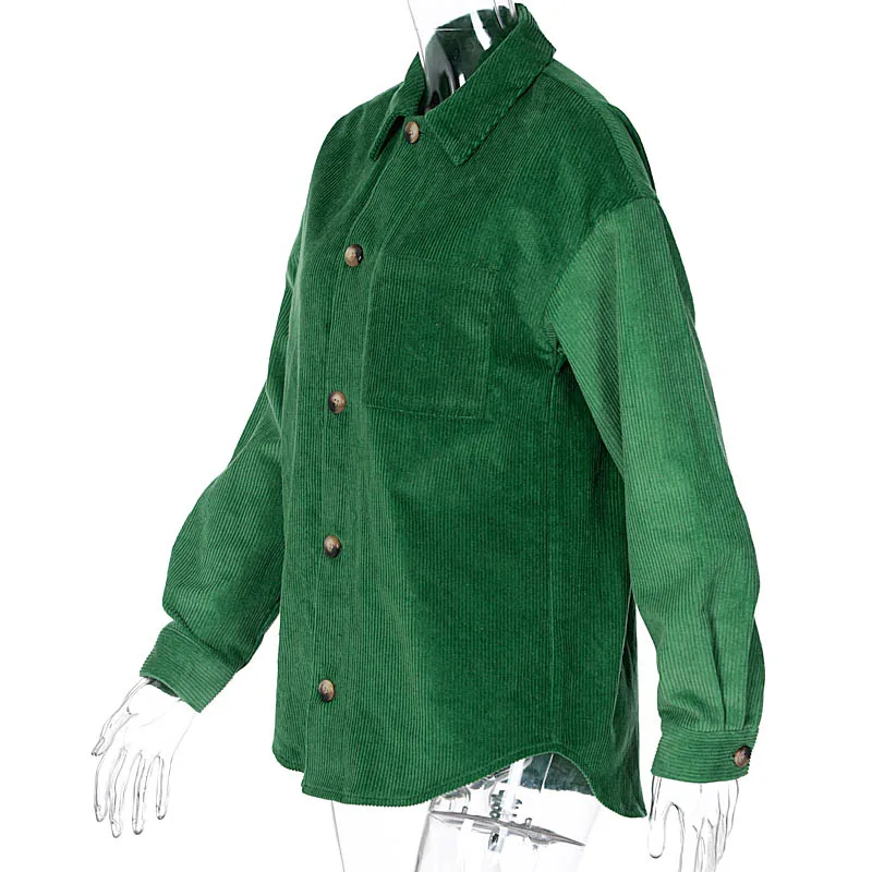 

Cutubly Soild Color Green Loose Tops Coat Women Turn Down Collar Button Long Sleeve 2020 Fashion Autumn Fall Coat Winter Clothes