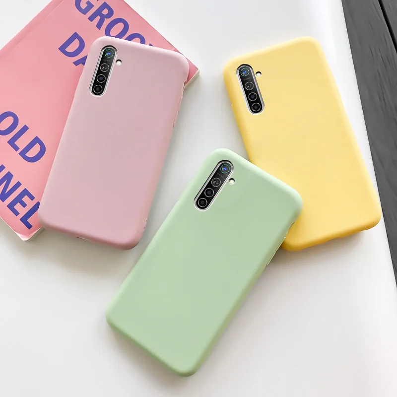 Чехол для OPPO Realme X2 Мягкий ТПУ силиконовый простой черный чехол цвета Макарон