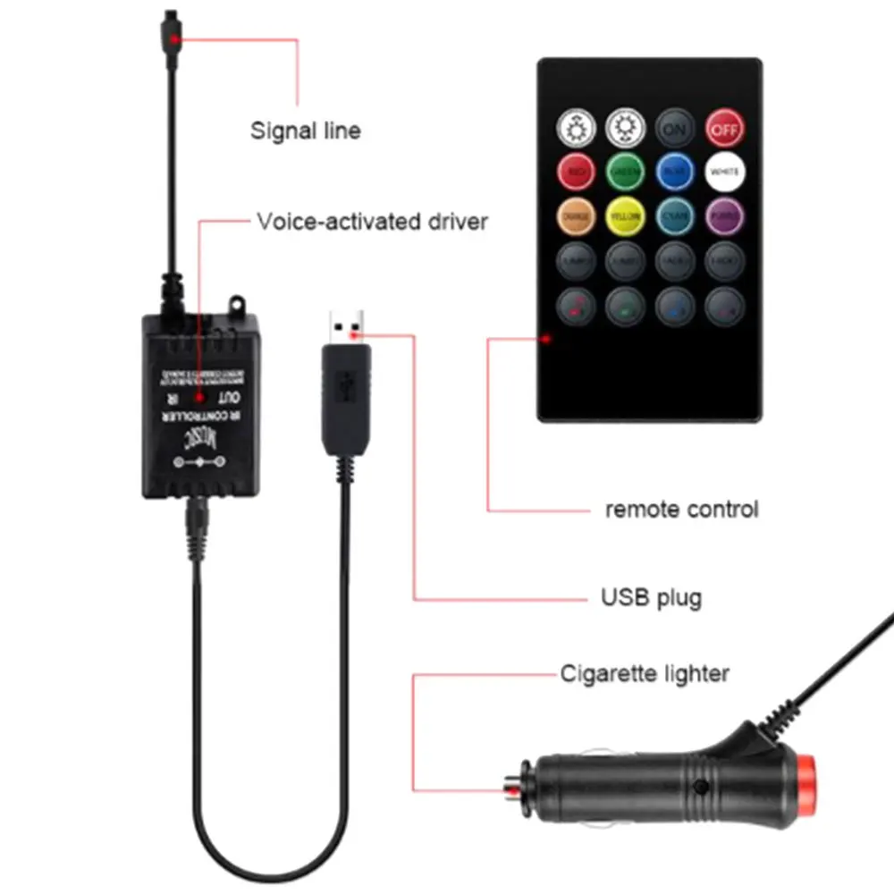 Car RGB Atmosphere Light Foot USB Remote Control Interior Decorative Ambient LED Lamp Strip Accessories Hot | Автомобили и
