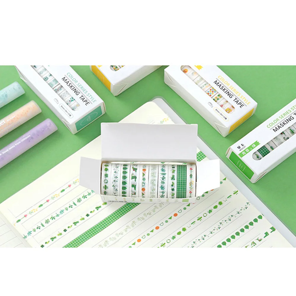 10 рулонов набор декоративного скотча васи декоративные маскирующие ленты