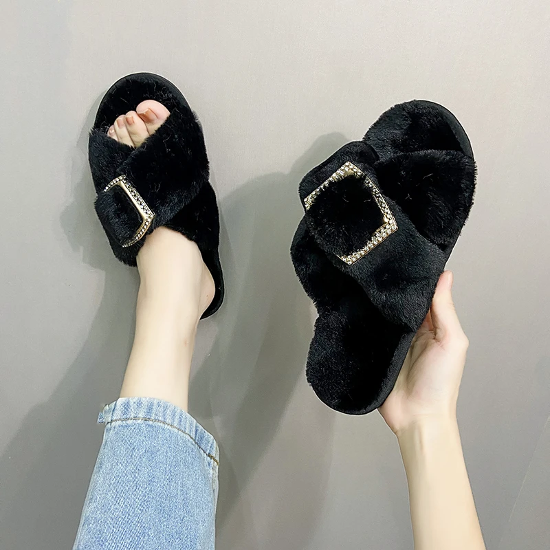 

Fashion Shoes for Women's 2021 New Women's Slippers Plush Comfortable Women Slippers Women's Flat Shoes Cross Female Slippers