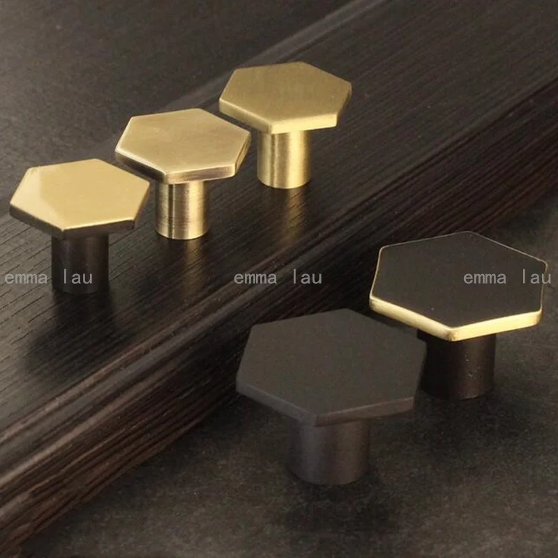 

Pure Copper Handle Black Hexagon Shaped Wine Wardrobe Cabinet Door Knob Handles Small Single Hole Drawer Shoe Cabinet Door Pulls