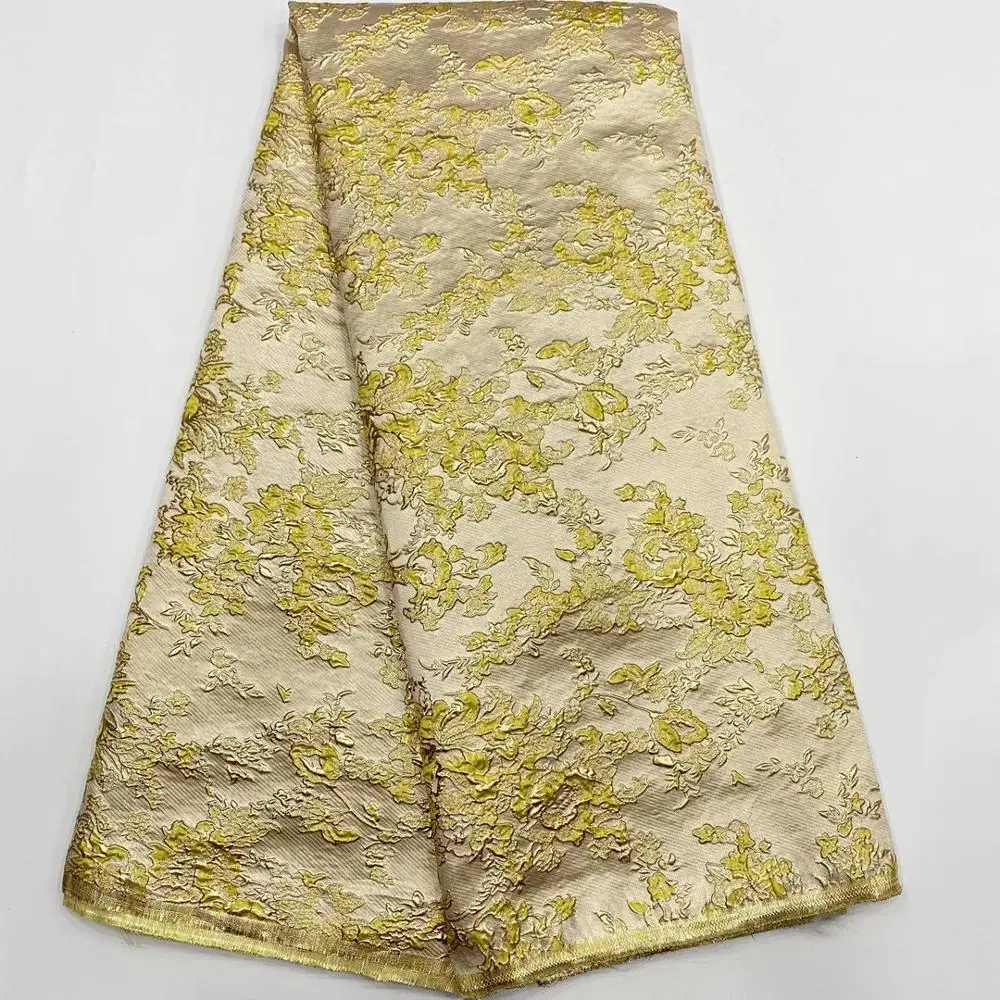 

(5yards/pc) Wonderful gold yellow African lace fabric latest jacquard weave lace fabric for making party dress FZZ972