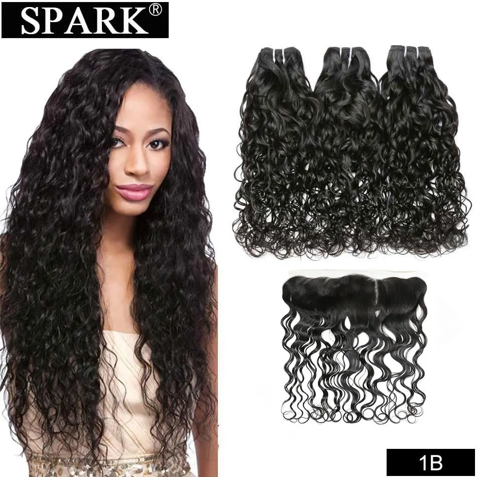 Spark бразильские Омбре человеческие волосы волна воды пряди с фронтальной 13x4 уха до уха Кружева Фронтальная пряди Remy волосы ткачество