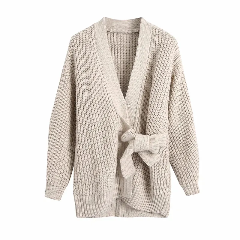 

ZA 2021 autumn new women's clothing casual all-match sweet temperament bow ornament double-breasted lace knitted cardigan coat