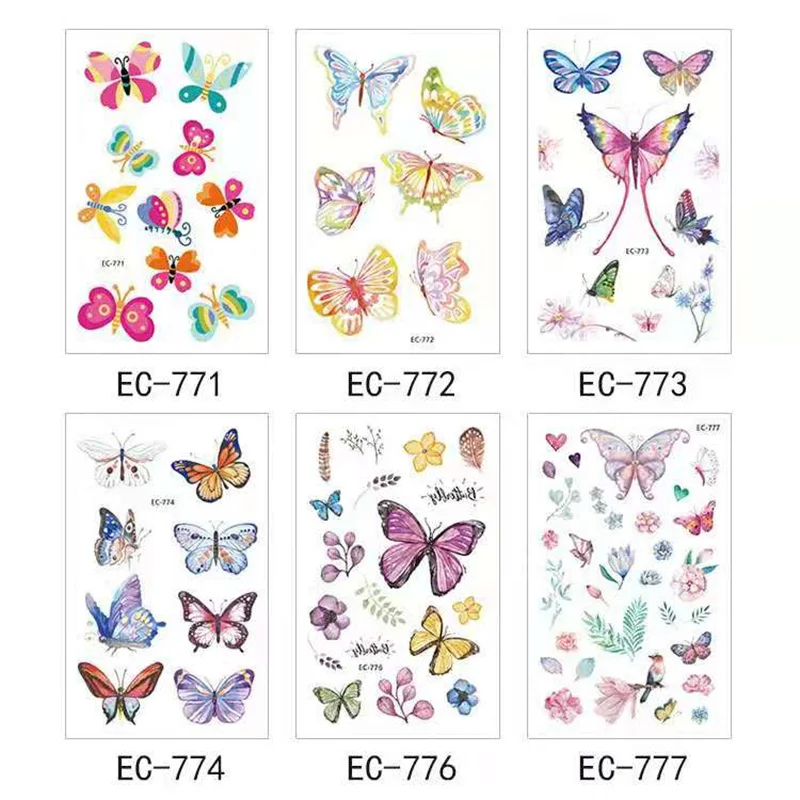 

Color Butterfly Flowers Tattoo Sticker For Women Children Waterproof Art TemporaryeTattoo Sticker