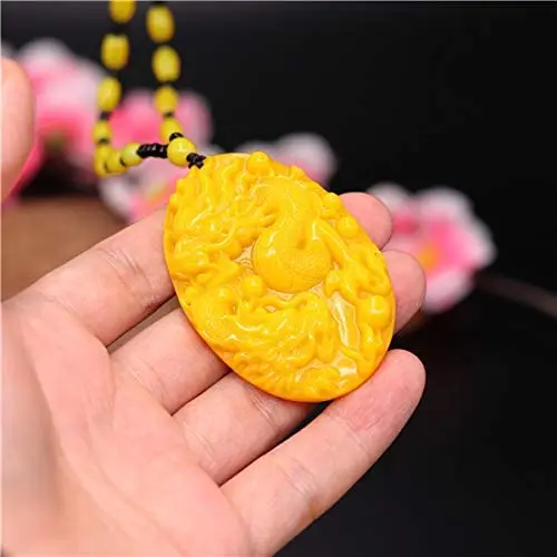 Natural Yellow Hetian Jade Stone Dragon Pendant Beads Necklace Chinese Jadeite Jewelry Charm Amulet Carved Gifts for Women Men | Украшения