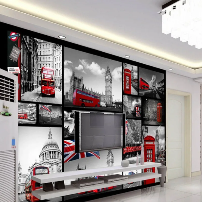 

Drop Shipping Photo Wallpaper Retro British London Street View TV Backdrop Custom Dining Bedroom Wallpaper Living Room Mural