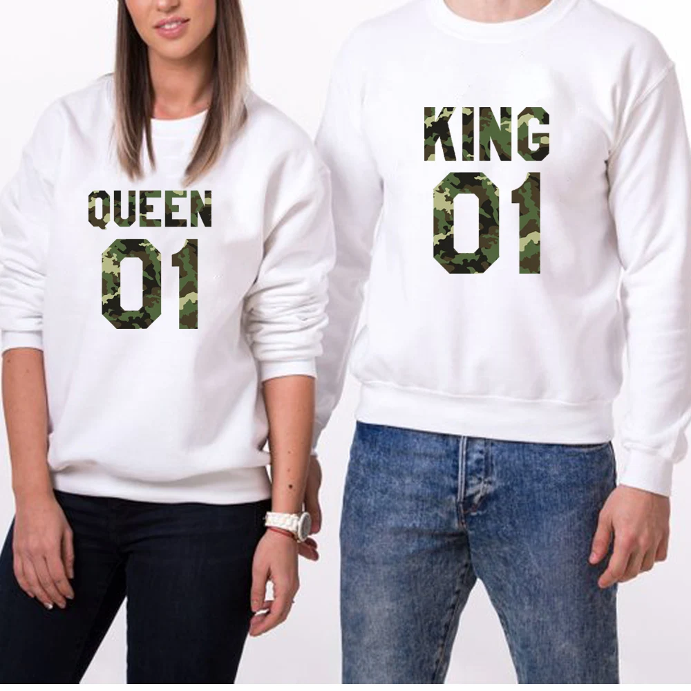 Толстовка с принтом King Queen для влюбленных пар толстовка Женский свитшот