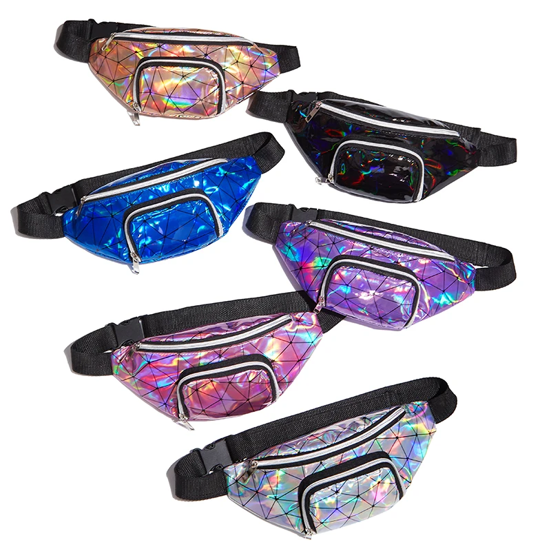 

Unisex Geometric Diamond Plaid Waist Bag, Double Pocket Large Capacity Laser Sports Outdoor Chest Pack Zipper Messenger Bag
