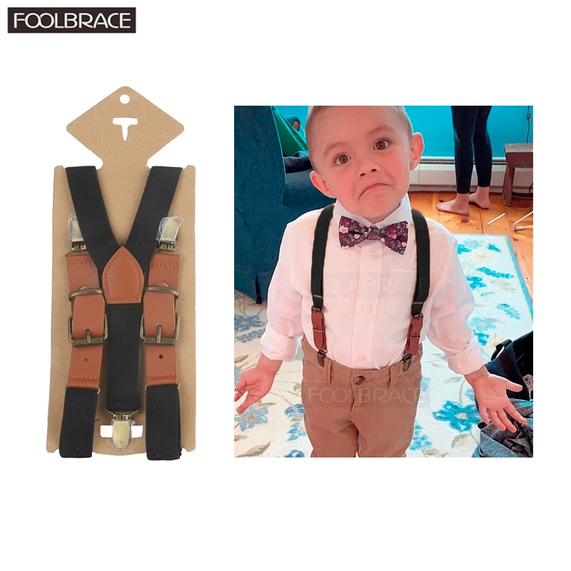 Подтяжки для мальчиков шириной 2 5 см Однотонные эластичные кожаные регулируемые