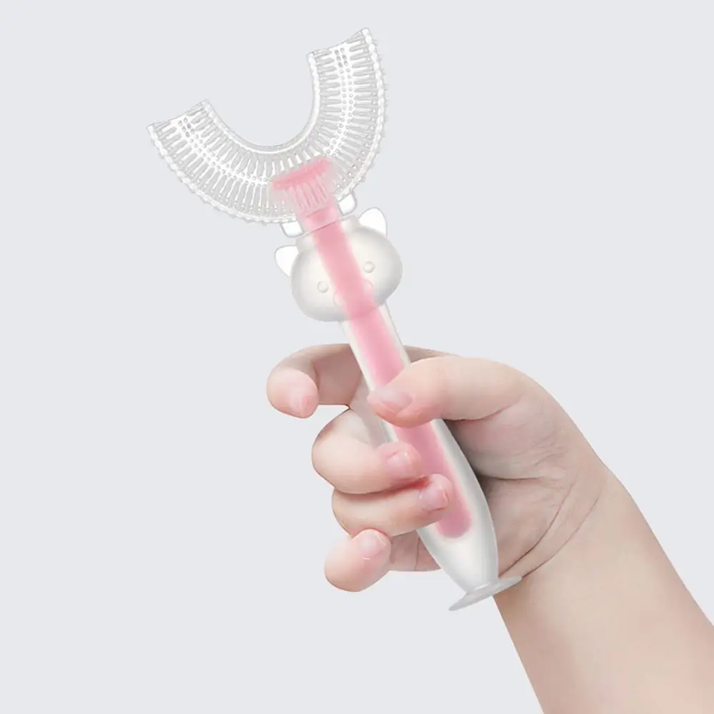2-12 a&ntilde;os de edad beb&eacute; U-en forma de cepillo de dientes de dedo de silicona los dientes de los ni&ntilde;os Simple cepillo infantil cuidado y limpieza conveniente cepillo de dientes Oral-1