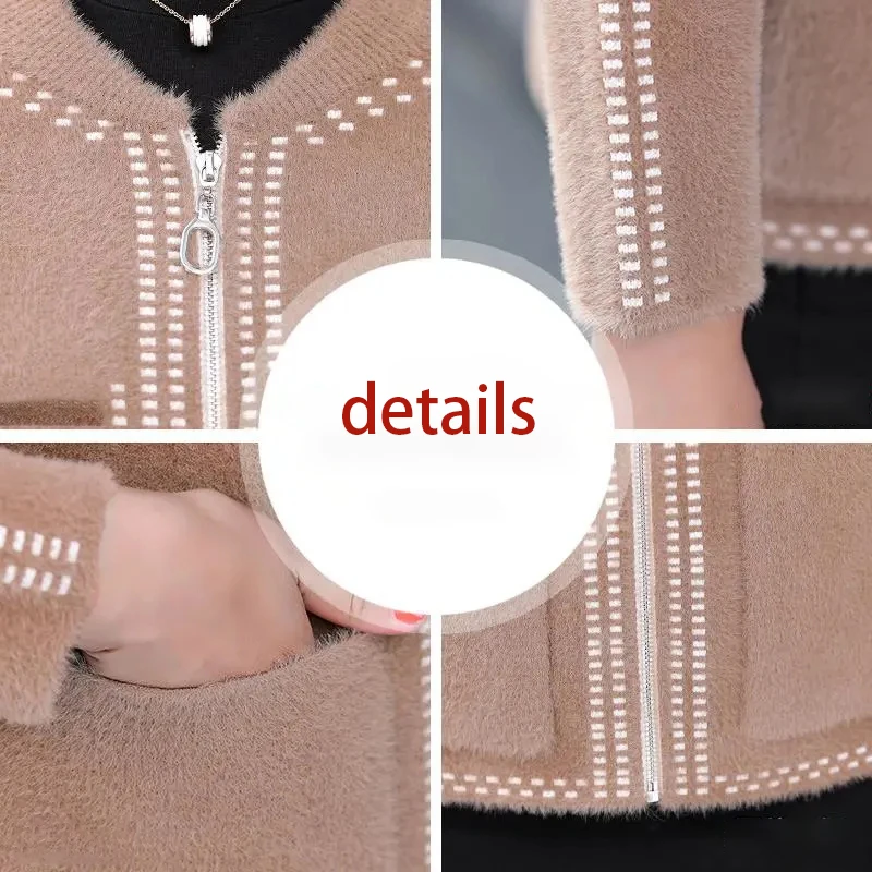 

Mink wool Solid zipper Coat women Fashion Casual Loose plus size 5XL regular woolen Coat Ladies Mom Korean spring cropped jacket