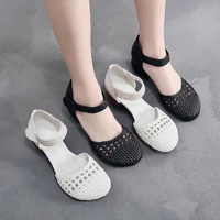 ladies slippers 2021 summer new retro style leather ladies casual sandals woven shoes female soft beach shoes