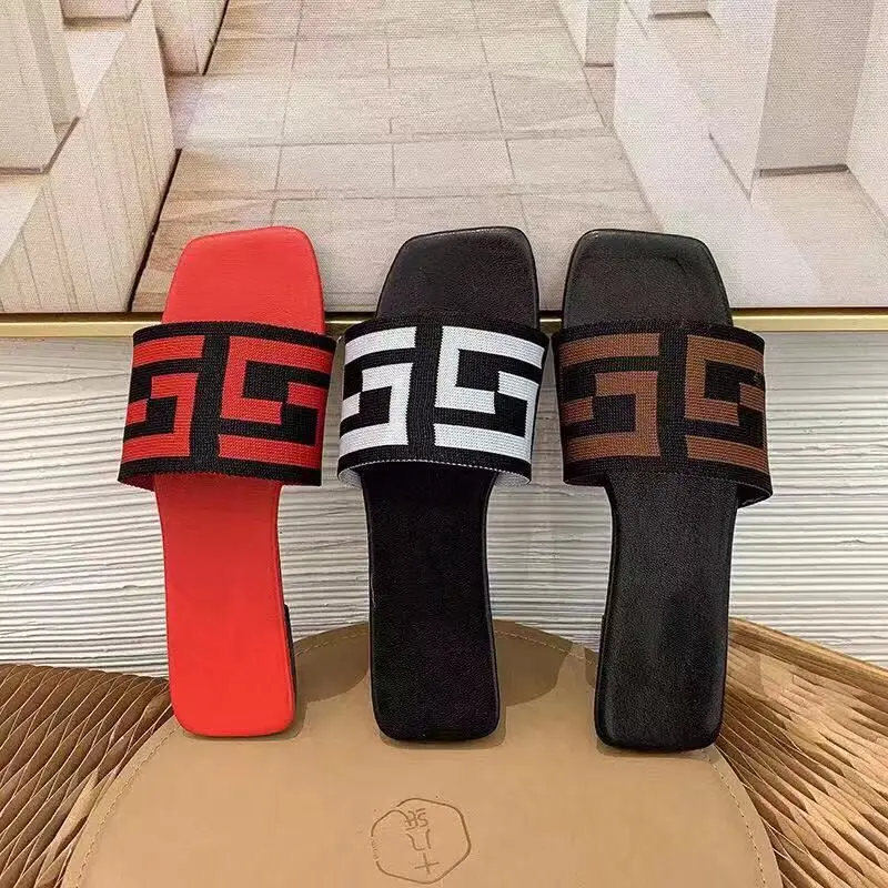 

2021 manufacturers summer s letter rhinestone slippers for women to wear one word large size sandals flat bottom ladies slippers