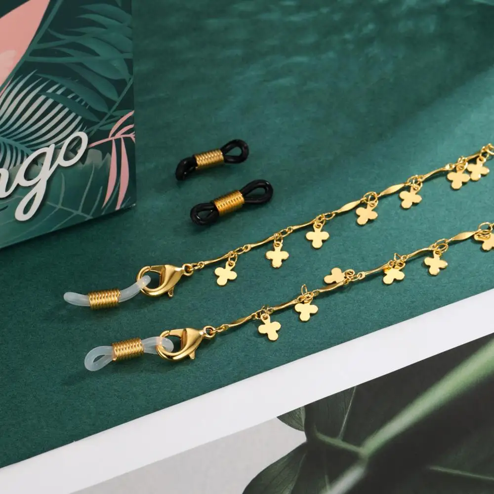 Teamer Лаки Клевер очарование металлические очки цепь Золотой цвет маска ожерелье