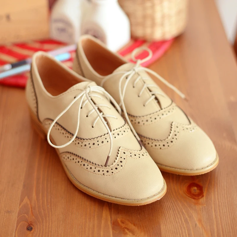 Оксфорды Женская повседневная обувь на плоской подошве винтажная офисная со