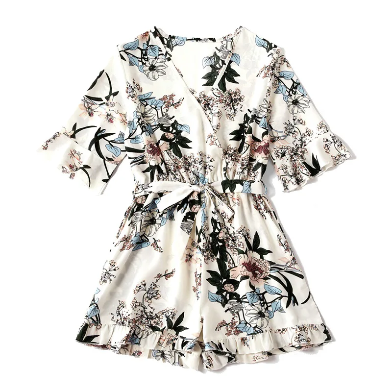 

2021 Summer Mommy and Me Clothes Family Matching Jumpsuits Floral Printed V Neck Playsuits Baby Women Girls Rompers Family Look