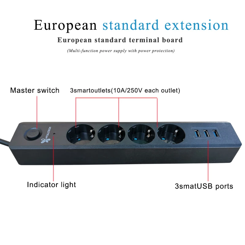 Блок питания штепсельная вилка европейского стандарта 4 выхода 3 порта USB 1.5A с