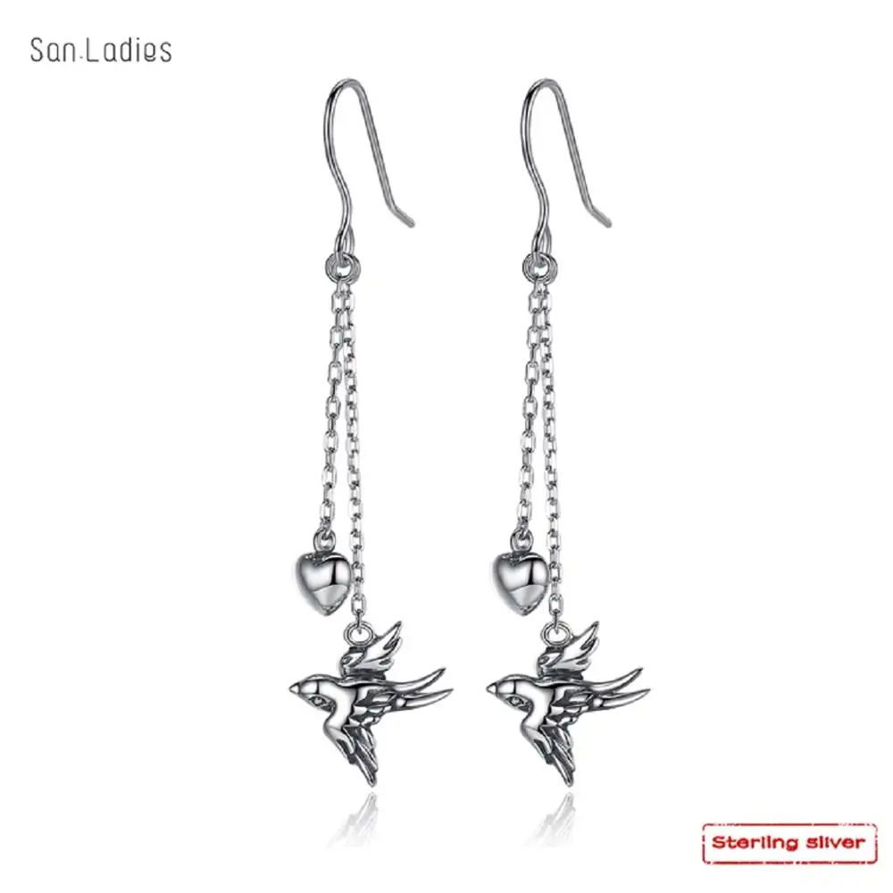 Сан. Дамы Настоящее серебро 925 проба ювелирные изделия Ласточка длинные висящие