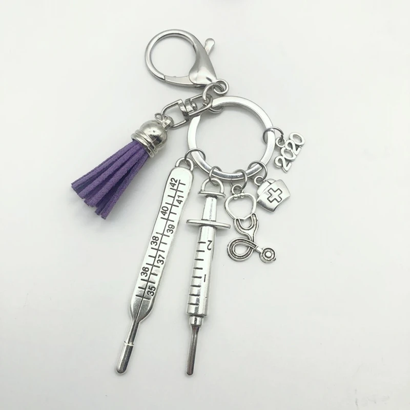 

2020 New Nurse Medical Box Medical Keychain Syringe Syringe Stethoscope Tassel Cute Keychain Jewelry Commemorative Gift