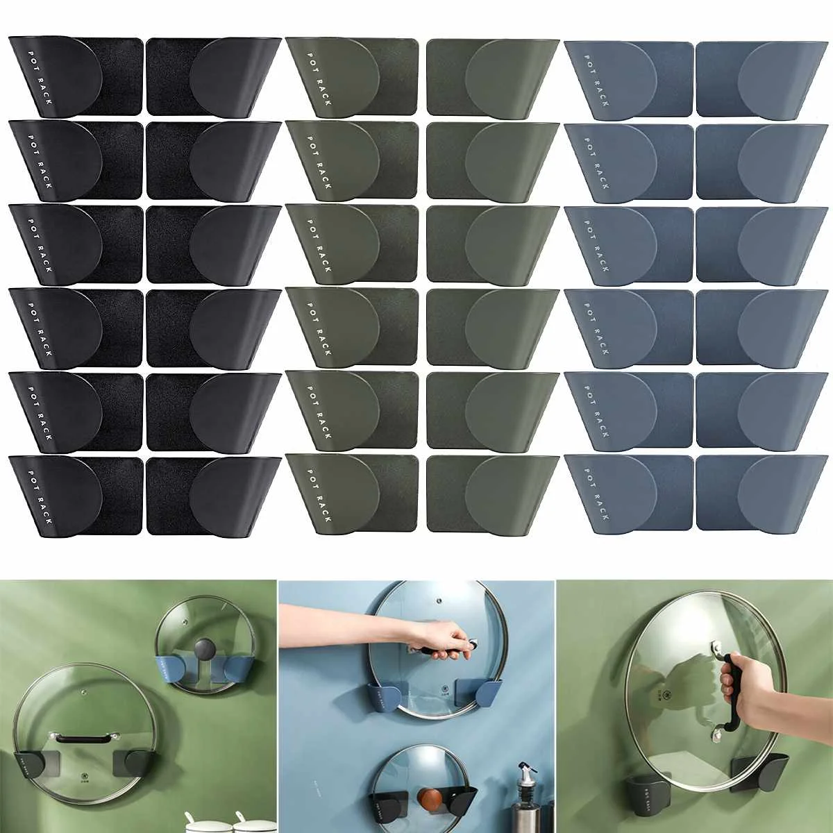 

12 шт./компл. настенный держатель для крышки кастрюли, подвесной держатель для крышки кастрюли, пластиковый кухонный стеллаж для хранения, ор...