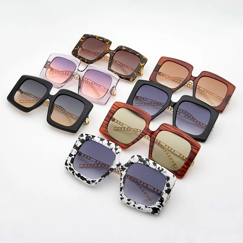 

Vintage Oversized Black Sunglasses Woman Fashion 2020 Luxury Brand Square Metal Frame Sun glasses For Women Glasses UV400