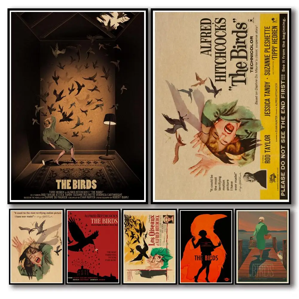 

25 Designs Hitchcock Movie The Birds Kraftpaper Poster Artwork Homedecal Fancy Wall Sticker for Coffee House Bar