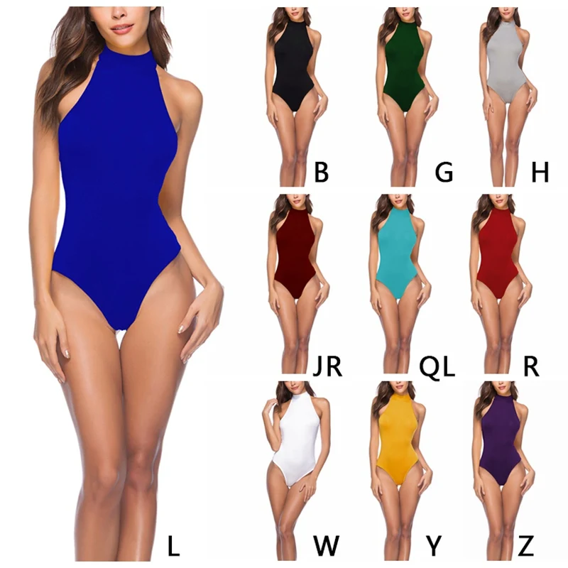 Women Summer Elegant New Style Fashion Design Sexy Halter Slim Halter Lace Solid Color Ladies Sleeveless Stretch Bodysuits