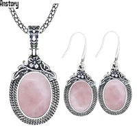 natural quartz plant pendant necklace earrings sets for women vintage natural stone jades amethysts fashion jewelry set