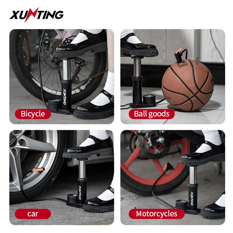 Xunting Bicycle Foot Pump Portable Pressure Gauge Presta &ampSchrader Valve Air 140PSI Inflador Bicicleta Accessories | Спорт и