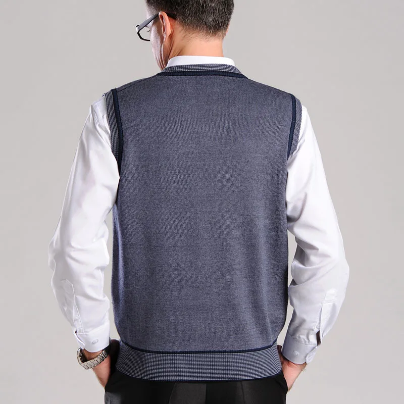 Мужской шерстяной жилет без рукавов с V-образным вырезом приталенный силуэт