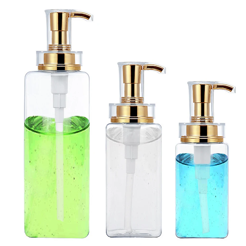 Прозрачная квадратная многоразовая бутылка для мыла шампуня кондиционера 300/500/750