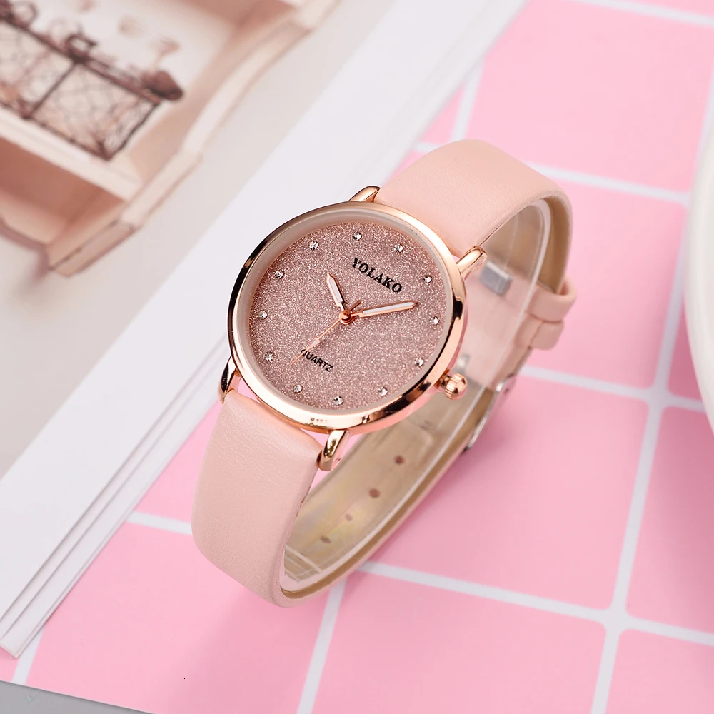 Women Romantic Starry Sky Wrist Watch Casual Luxury Leather Rhinestone Quartz Watches YOLAKO Clock watches women wris | Наручные часы