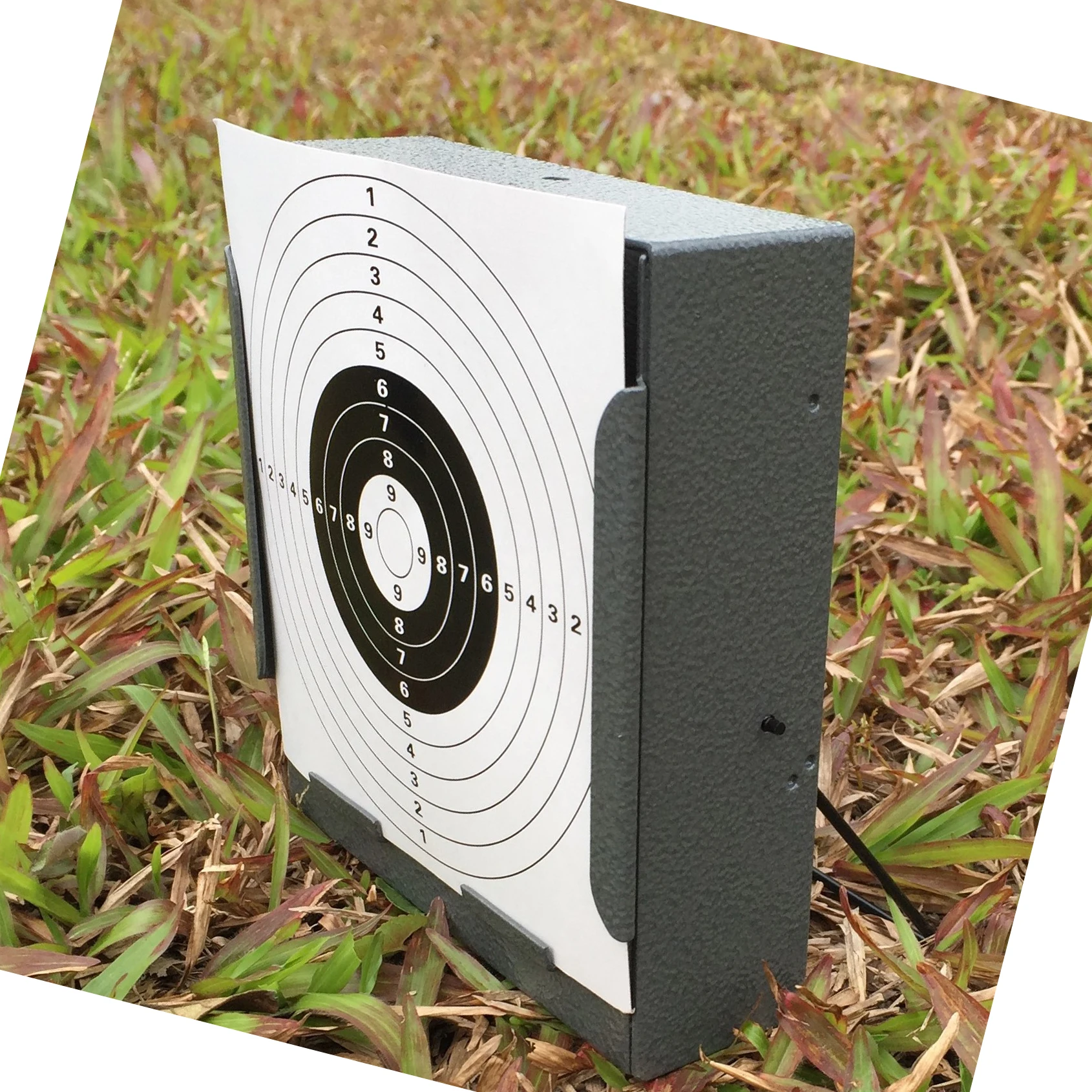 

5,5 дюйма * 5,5 дюйма (14 см x 14 см) квадратная серая ловушка для гранул + 20 бычьих глаз (2) фотоэлемент для пневматической винтовки, пневматического ружья, пиллет, сталь/пластик BBs