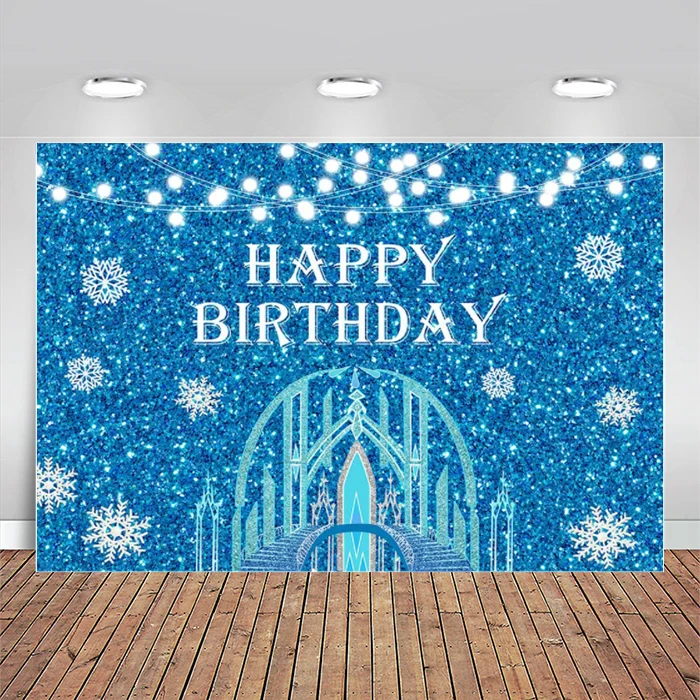 Winter Ice Snow Theme Happy Birthday Backdrops Snowflake Blue Baby Child Cake Smash Party Photography Background Bridge