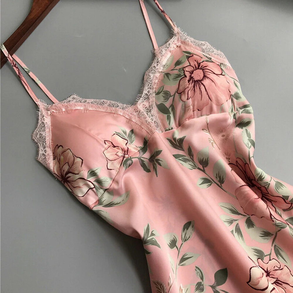 

New Elegant Women Sexy Sleeveless Lingerie Lace Robe Dress Babydoll Print Flower Nightdress Nightgown Sleepwear Home Clothes