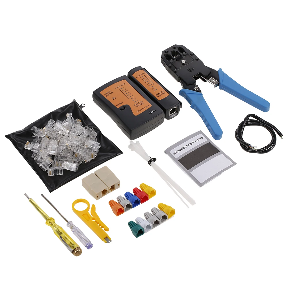 

12 pcs LAN Tester Crimping plier Set Dual-purpose Portable Tester Cable Tester LAN Network Repair Tool Kit Wire Stripper/Crimper