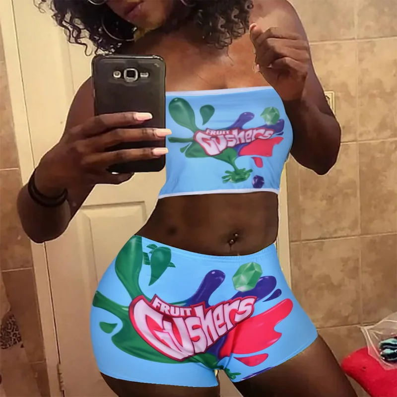 Летний комплект из двух предметов женский сексуальный укороченный топ с принтом