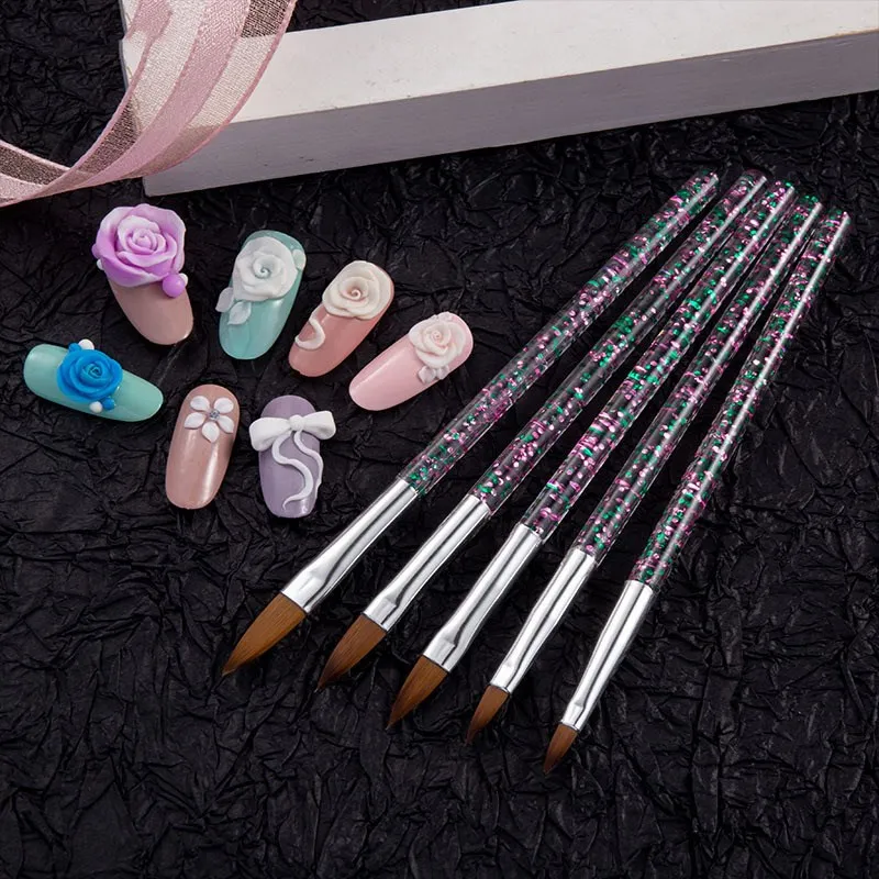 

5 Nail Brushes Crystal Sequins Acrylic Nail Carving Pen UV Gel Brush Set Portable Professional Nail Drawing Tool Acrylic Brush
