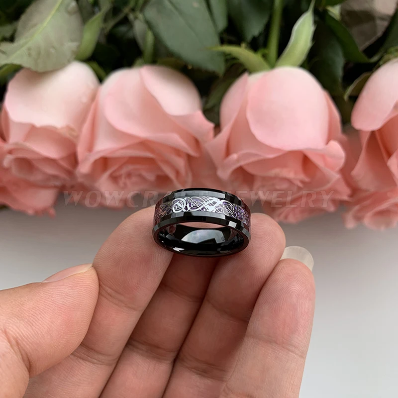 6 мм/8 мм мужские женские кольца из карбида вольфрама фиолетовые кольца из углеродного волокна серебряные кольца с инкрустацией дракона удобные кольца для помолвки